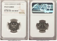 Third Reich Proof Mark 1933-A PR67 Cameo NGC, Berlin mint, KM78. A very elusive type in this superlative Proof grade, presently unsurpassed in the NGC...