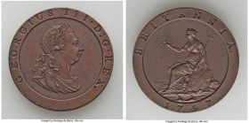 George III copper Proof "Cartwheel" Penny 1797-SOHO, Soho mint, KM618, Peck-1110 (R). 36mm. 25.15gm. Minorly dulled with light residue on the obverse,...