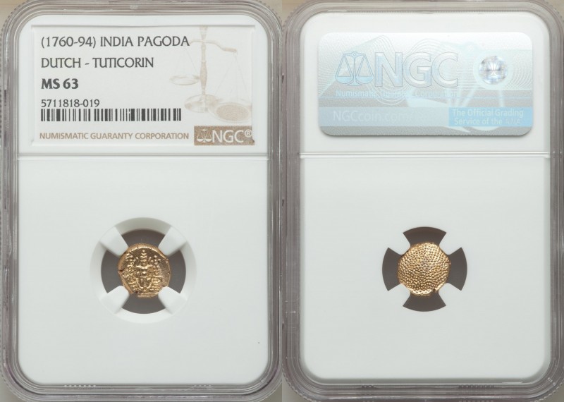 Dutch India gold Pagoda ND (1760-1794) MS63 NGC, Tuticorin mint, KM49. 

HID09...