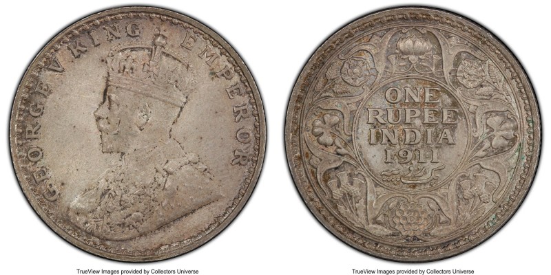 British India. George V Rupee 1911-(b) MS64 PCGS, Bombay mint, KM523, SW-8.15. S...