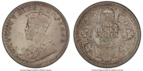 British India. George V Rupee 1911-(b) MS64 PCGS, Bombay mint, KM523, SW-8.15. Sheathed in a stormy gray toning while onyx tightly caresses the recess...