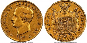 Kingdom of Napoleon. Napoleon gold 40 Lire 1810/09-M XF45 NGC, Milan mint, KM12. Quite attractive in spite of even wear, with a clear overdate. 

HI...