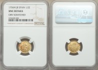 Ferdinand VI gold 1/2 Escudo 1756 M-JB UNC Details (Obverse Scratched) NGC, Madrid mint, KM378.

HID09801242017

© 2020 Heritage Auctions | All Ri...