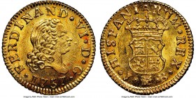 Ferdinand VI gold 1/2 Escudo 1757 M-JB MS64 NGC, Madrid mint, KM378. 

HID09801242017

© 2020 Heritage Auctions | All Rights Reserved