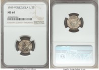 Republic 1/2 Bolivar 1929-(p) MS64 NGC, Philadelphia mint, KM-Y21. Strikingly near-gem for this minor issue, exhibiting mottled color and bright surfa...