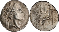 SYRIA. Seleukid Kingdom. Antiochos IV Epiphanes, 175-164 B.C. AR Tetradrachm (17.17 gms), Ake-Ptolemais Mint, ca. 167-164 B.C. NGC Ch EF, Strike: 4/5 ...