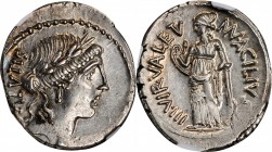 ROMAN REPUBLIC. Man. Acilius Glabrio. AR Denarius (3.76 gms), Rome Mint, 49 B.C. NGC MS, Strike: 4/5 Surface: 5/5.
Cr-442/1a; CRI-16; Syd-922. Obvers...