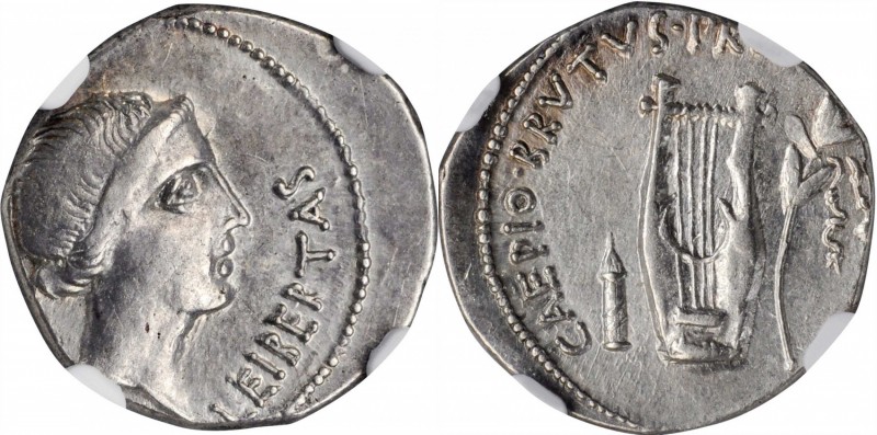 BRUTUS. AR Denarius (4.06 gms), Military mint traveling with Brutus in Lycia, 42...