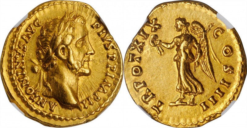 ANTONINUS PIUS, A.D. 138-161. AV Aureus (7.22 gms), Rome Mint, A.D. 155-156. NGC...