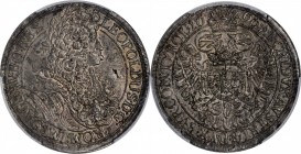 AUSTRIA. Taler, 1696. Vienna Mint. Leopold I. PCGS AU-55 Gold Shield.
Dav-3230; KM-1275.5. Quite an alluring specimen, this charmingly toned piece of...