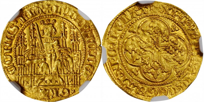 BELGIUM. Flanders. 1/4 Chaise d'Or, ND (1346-84). Bruges Mint. Louis II de Male....