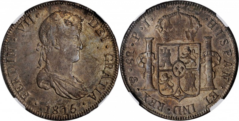 BOLIVIA. 8 Reales, 1815-PTS PJ. Potosi Mint. Ferdinand VII. NGC AU-55.
KM-84; C...