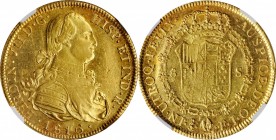 CHILE. 8 Escudos, 1816-So FJ. Santiago Mint. Ferdinand VII. NGC AU-55.
Fr-29; KM-78. Still employing the bust of Ferdinand's predecessor, Charles IV,...
