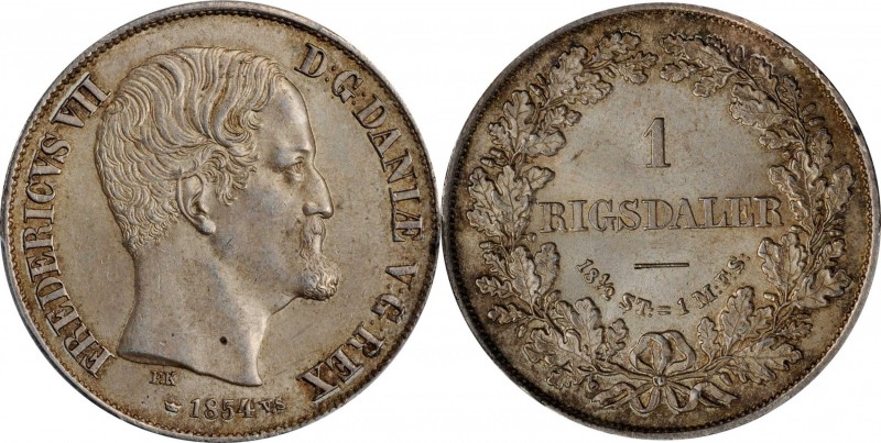 DENMARK. Rigsdaler, 1854-FK VS. Copenhagen Mint. Frederik VII. PCGS MS-63 Gold S...