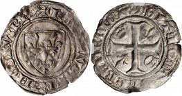 FRANCE. Blanc Guenar, ND (1411-22). Tournai Mint. Charles VI. NGC MS-63.
2.94 gms. Dup-377c; Ciani-509. Obverse: Coat-of-arms; Reverse: Cross potent,...