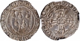FRANCE. Brittany. Gros a l'Ecu, ND (1458-88). Rennes Mint. Francois II. NGC AU-55.
3.10 gms. B-136. Obverse: Coat-of-arms; Reverse: Voided cross fleu...