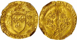 FRANCE. Ecu d'or a la Couronne, ND (1461-83). Louis XI. NGC MS-64.
3.43 gms. Fr-312; Dupl-539; Ciani-741. Obverse: Crowned coat-of-arms; crowned lis ...