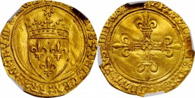 FRANCE. Ecu d'or au Soleil, ND (1483-98). Montpellier Mint. Charles VIII. NGC AU-58.
3.49 gms. Fr-318; Dupl-575; Ciani-790. Obverse: Crowned coat-of-...