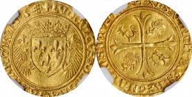 FRANCE. Ecu d'Or au Porc-Epic, ND (1498-1515). Bayonne Mint. Louis XII. NGC AU-58.
3.42 gms. Fr-325; Dup-655; Ciani-909. Obverse: Crowned coat-of-arm...