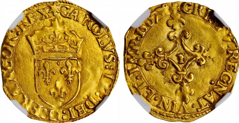 FRANCE. Ecu d'Or au Soleil, 1567-I. Limoges Mint. Charles IX. NGC MS-63.
3.33 g...