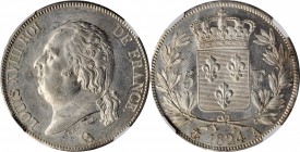 FRANCE. 5 Francs, 1824-A. Paris Mint. Louis XVIII. NGC MS-61.
KM-711.1; Gad-614. Lightly toned with sharp mint luster in the fields, this crown exhib...