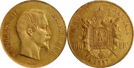 FRANCE. 100 Francs, 1857-A. Paris Mint. Napoleon III. PCGS AU-58 Gold Shield.
Fr-569; KM-786.1; Gad-1135. Displaying very little in the way of actual...