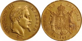 FRANCE. 100 Francs, 1864-A. Paris Mint. Napoleon III. PCGS AU-58 Gold Shield.
Fr-580; KM-802.1; Gad-1136. A shimmering original example, this large g...