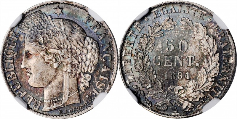 FRANCE. 50 Centimes, 1894-A. Paris Mint. NGC MS-63.
KM-834.1; Gad-419a. Rather ...