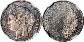 FRANCE. 50 Centimes, 1894-A. Paris Mint. NGC MS-63.
KM-834.1; Gad-419a. Rather deeply toned, this choice specimen offers steely gray surfaces and som...