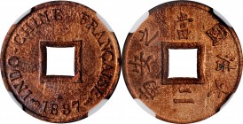 FRENCH INDO-CHINA. 2 Sapeque, 1887-A. Paris Mint. NGC MS-64 Red Brown.
KM-6. Enticingly red-brown and brilliant, this tremendous near Gem is tied wit...