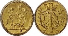 GERMANY. Nuremberg. 1/8 Ducat, ND (1700)-N. PCGS MS-66 Gold Shield.
Fr-1893; KM-248. An incredibly tiny issue, this gold striking features the agnus ...