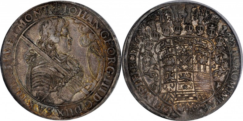 GERMANY. Saxony. Taler, 1686-CF. Dresden Mint. Johann Georg III. NGC AU-58.
Dav...