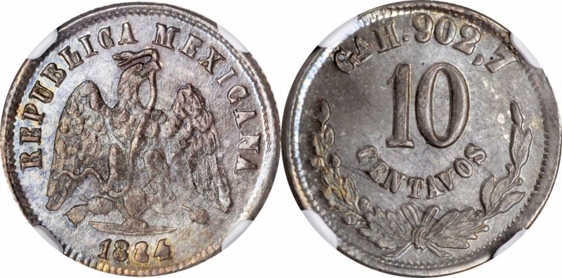 MEXICO. 10 Centavos, 1884-Ga H. Guanajuato Mint. NGC MS-65.
KM-403.4. Tied with...