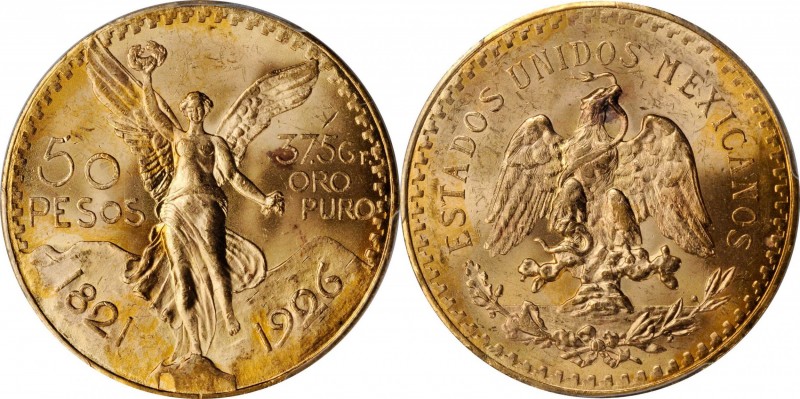 MEXICO. 50 Pesos, 1926. Mexico City Mint. PCGS MS-65 Gold Shield.
Fr-172; KM-48...