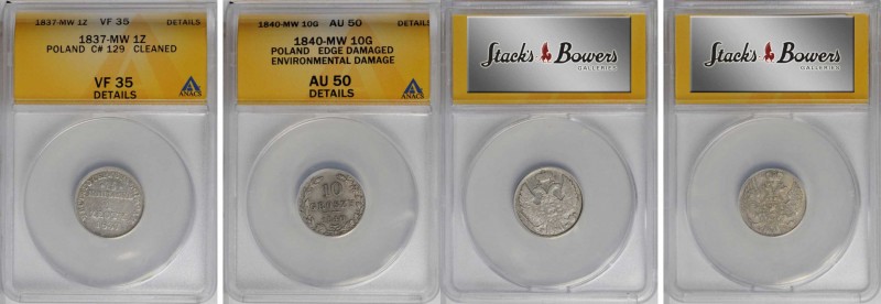 POLAND. Duo of Silver Minors (2 Pieces), 1837 & 1840. Both ANACS Certified.
1) ...