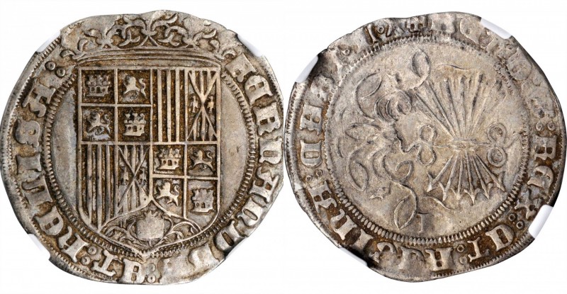 SPAIN. Real, ND (1497-1504)-B. Burgos Mint. Ferdinand & Isabel. NGC EF-45.
3.26...