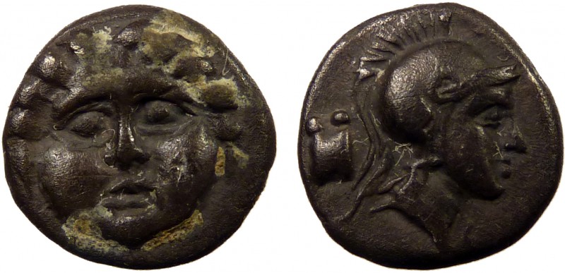Greek, Pisidia c. 350-300 BC, AR Obol, Selge
0.97 g, 10 mm, VF, toned

Obverse: ...