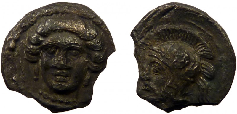 Greek, Cilicia, c. 380-370 BC, AR Obol, Tarsos
0.60 g, 9 mm, aF, toned

Obverse:...