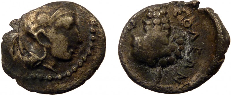 Greek, Cilicia, c. 350-330 BC, AR Obol, Soloi
0.79 g, 9 mm, aF, toned

Obverse: ...