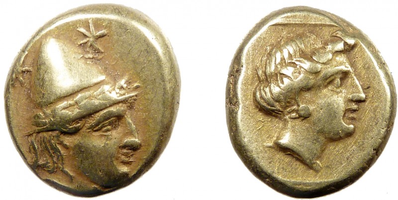 Greek, Lesbos, c. 377-326 BC, EL Hekte, Mytilene 
2.55 g, 11 mm, VF

Obverse: He...