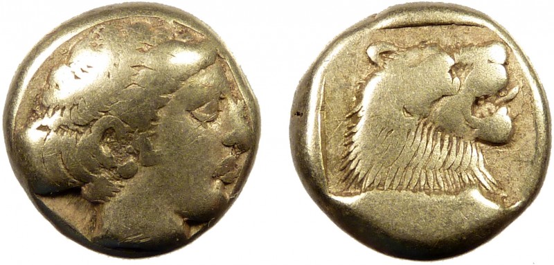 Greek, Lesbos, c. 454-427 BC, EL Hekte, Mytilene 
2.50 g, 10 mm, aVF

Obverse: H...