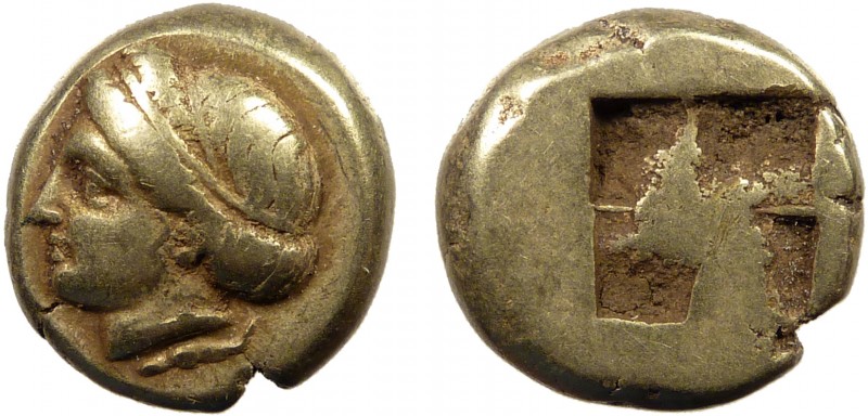Greek, Ionia, c. 400-387 BC, EL Hekte, Phocaea 
2.54 g, 11 mm, VF

Obverse: Head...