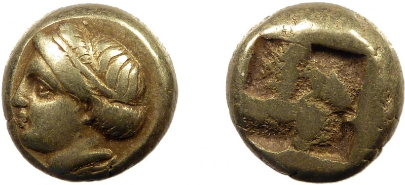 Greek, Ionia, c. 400-387 BC, EL Hekte, Phocaea 
2.53 g, 10 mm, VF

Obverse: Head...