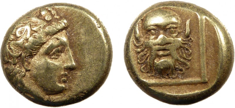 Greek, Lesbos, c. 377-326 BC, EL Hekte, Mytilene 
2.56 g, 10 mm, VF

Obverse: Wr...