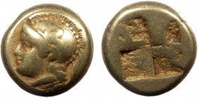 Greek, Ionia, c. 477-388 BC, EL Hekte, Phocaea 
2.50 g, 10 mm, VF

Obverse: Helmeted head of Athena left, griffin on helmet; seal below
Reverse: Irreg...