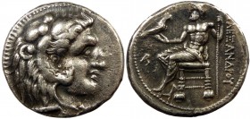 Greek, Kings of Macedon, Alexander III 336-323 BC, AR Tetradrachm, uncertain 325-300 BC
17.00 g, 26 mm, VF

Obverse: Head of Herakles wearing lion's s...