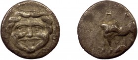 Greek, Mysia, c. 4th Century BC, AR Hemidrachm, Parion 
2.17 g, 14 mm, aVF

Obverse: ΠA - ΡI, bull standing left, head turned back to right
Reverse: G...