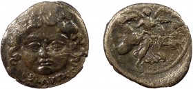 Roman Republic, L. Plautius Plancus, AR Denarius
3.41 g, 19 mm, aVF, toned

Obverse: L•PLAVTIVS, head of Medusa facing, coiled snake on either side 
R...