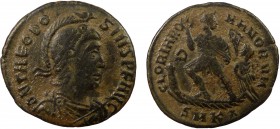 Roman Imperial, Theodosius I, AE Centenionalis, Cyzicus 
4.32 g, 24 mm, aVF

Obverse: D N THEODOSIVS P F AVG, pearl-diademed, helmeted, draped, and cu...