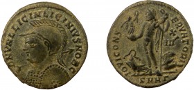 Roman Imperial, Licinius II, AE Follis, Heraclea
2.94 g, 20 mm, VF

Obverse: DN VAL LICIN LICINIVS NOB C, helmeted, cuirassed bust left, holding spear...